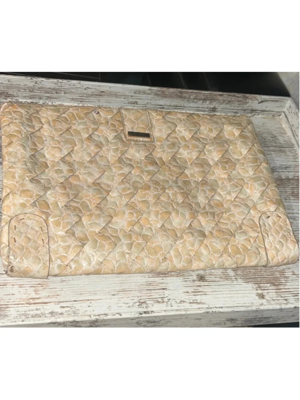 Women's Jessica Simpson Clutch One Size Beige Gold Woven Faux Leather